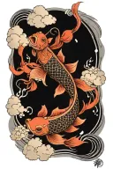 koi carp water lotus flower samurai japanese cherry cloud tattoo design idea