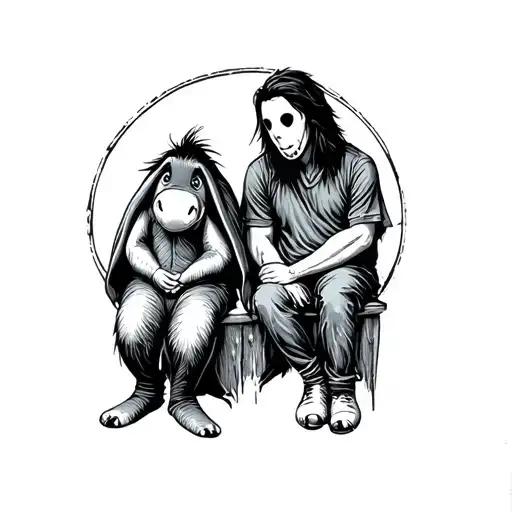 eeyore and Michael myers sitting with each other side tattoo design idea