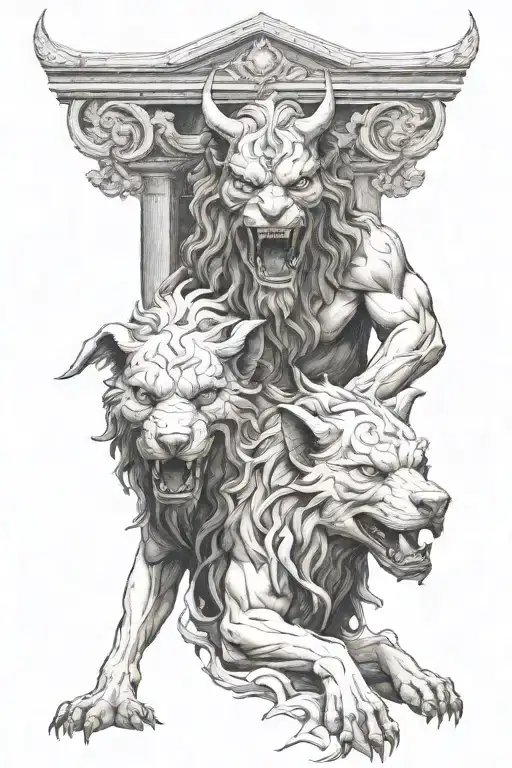 The ancient god Hades and Cerberus tattoo design idea