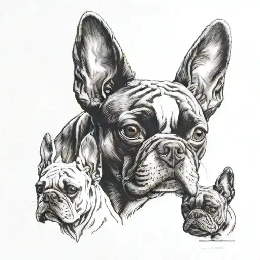 Zerberus; 1 Head: Boston Terrier; 2 Head: Wolf; 3 Head: French Bulldog  tattoo design idea