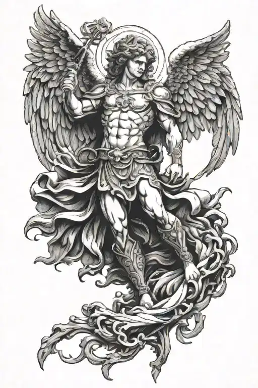 St. Michael archangel slaying satan tattoo design idea