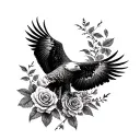 wedge tailed eagle soaring with roses tattoo design idea