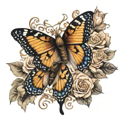 butterflies with roses and cheetah prints  tattoo design idea