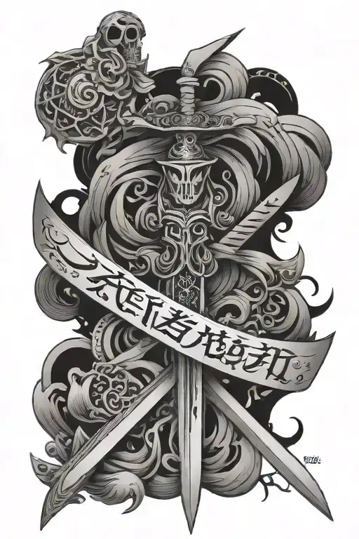 Ichigo Sword x ego written in hindi tattoo design idea