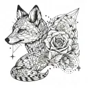 A geometric design combining elements of The Little Prince character, a rose, and a fox, symbolizing the client's passion for literature and nature tattoo design idea