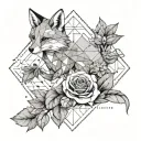 A geometric design combining elements of The Little Prince character, a rose, and a fox, symbolizing the client's passion for literature and nature tattoo design idea