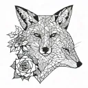 A geometric design combining elements of The Little Prince character, a rose, and a fox, symbolizing the client's passion for literature and nature tattoo design idea