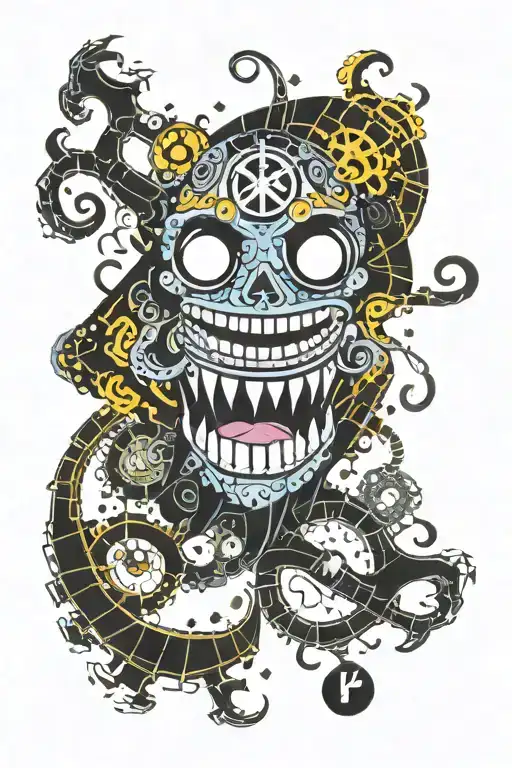 brook from one piece with scary smile face tattoo design idea