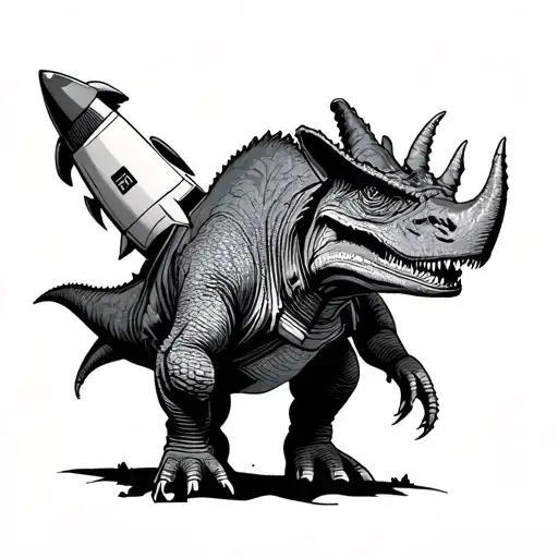 Triceratops and rocket tattoo design idea