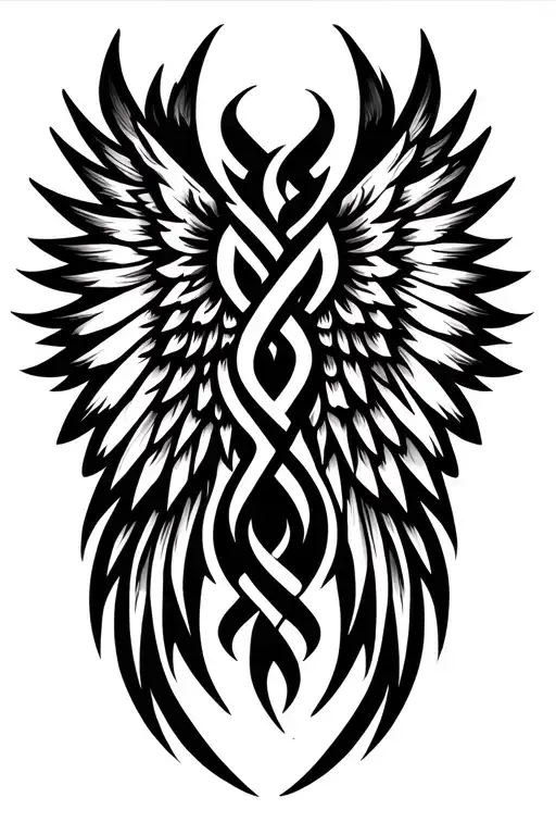 Valkyrie wings intertwined tattoo design idea