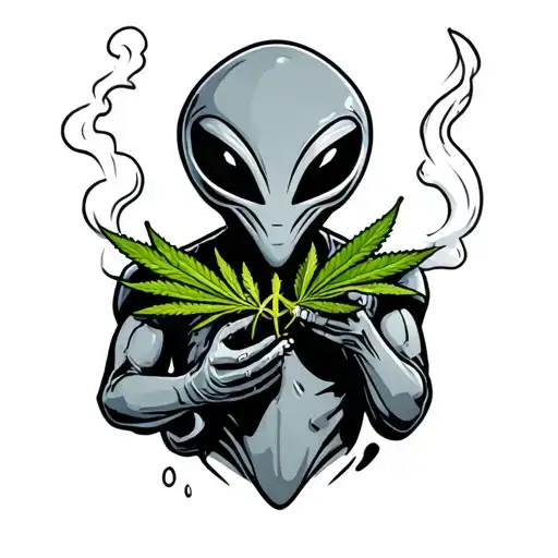 cartoon style Alien smoking a marijuana joint tattoo tattoo design idea