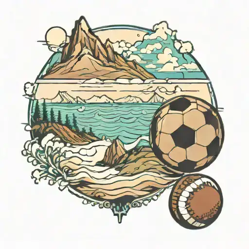 mountains, ocean, nature ,football tattoo design idea