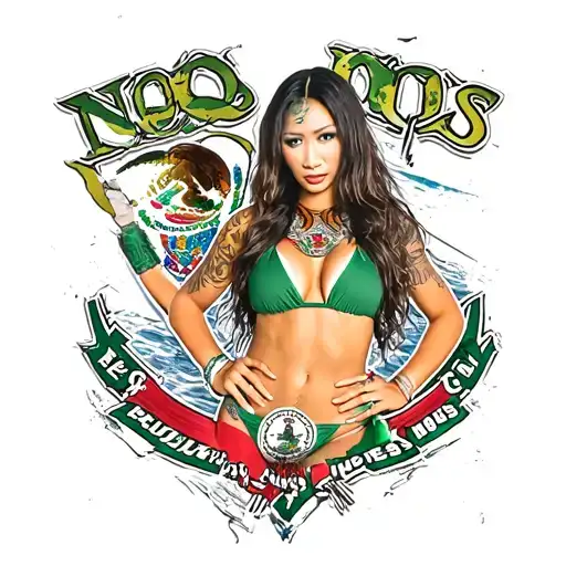 Gail Kim Wearing A Mexican Flag Bikini and On the Bikini write QOS on it tattoo design idea