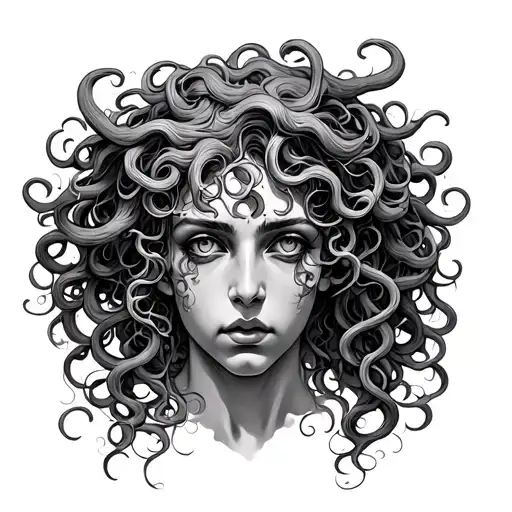 Medusa head realistic portrait tattoo design idea