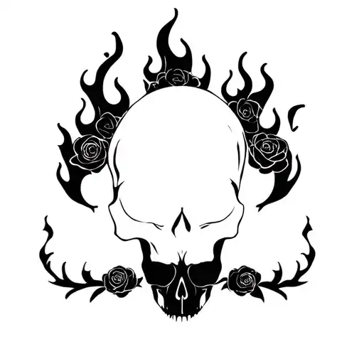 skull flames roses tattoo design idea