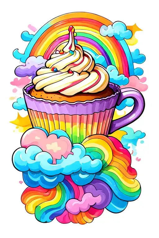 rainbow clouds coffee cup cupcake tattoo design idea