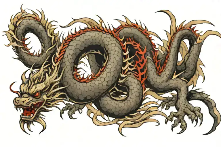 Japanese Dragon With Long Body Black And Grey Tattoo high resolution and high quality  tattoo design idea