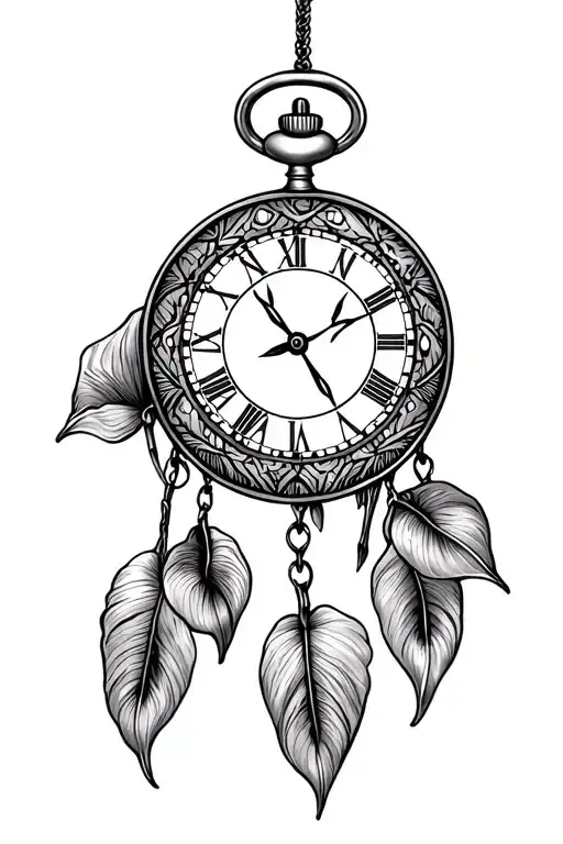 native american dreamcatcher calla lillies pocket watch tattoo design idea