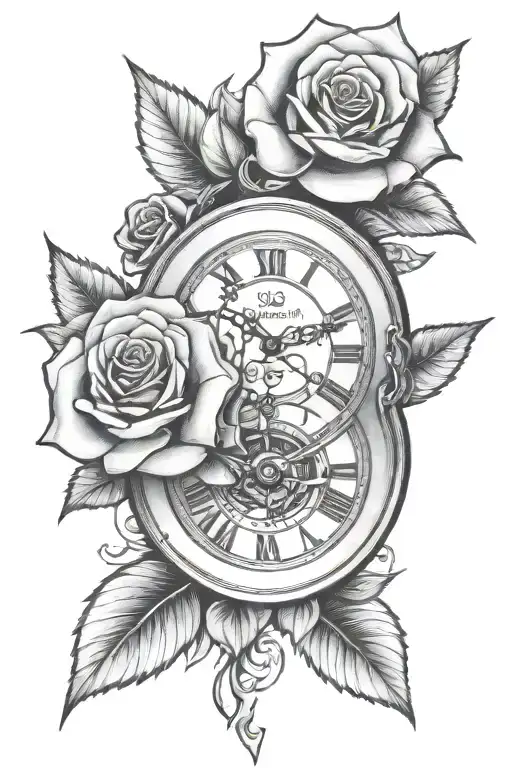 Broken Watch With roses tattoo design idea