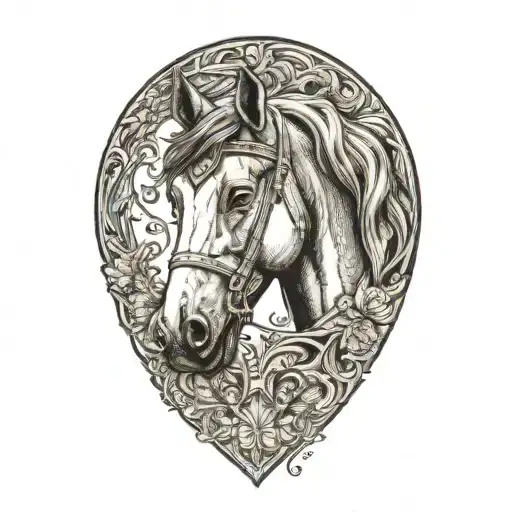 draft horse head looking forward facing female pretty tattoo design idea