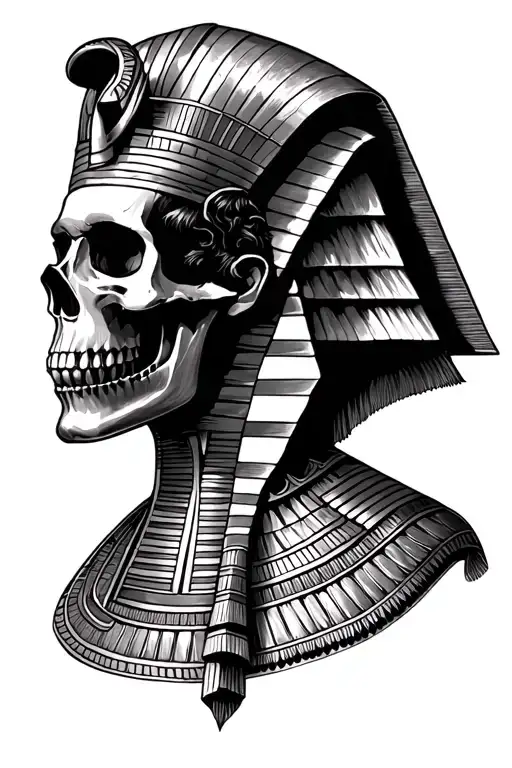 egyptian half skull half pharaoh tattoo design idea