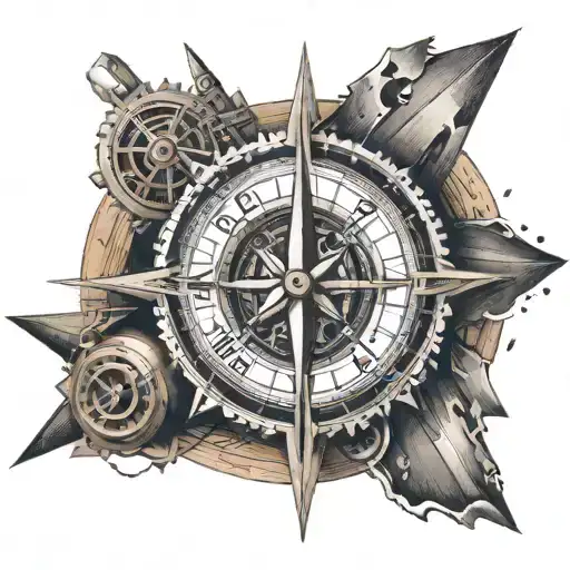 Incorporate woodworking tools like saws and planes into a detailed compass design, symbolizing your love for woodworking and traveling tattoo design idea