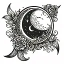 a small but fat black cresent moon make it spiritual and witchy and scary tattoo design idea