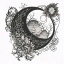 a small but fat black cresent moon make it spiritual and witchy and scary tattoo design idea