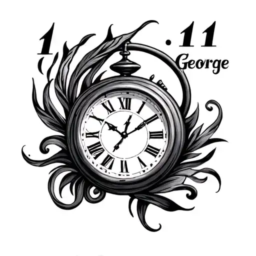 11:11 clock, name George, melanom tattoo design idea
