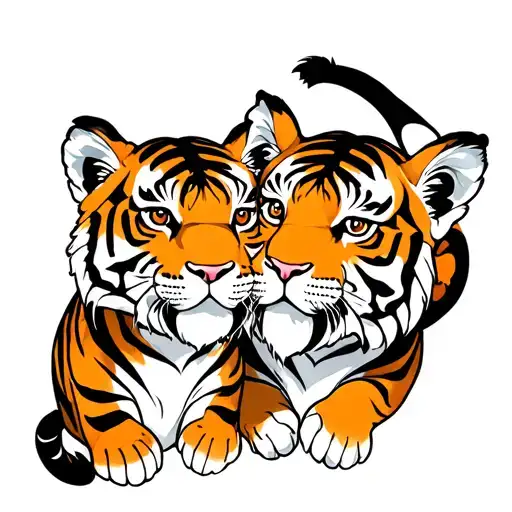 two tiger cubs playing together tattoo design idea
