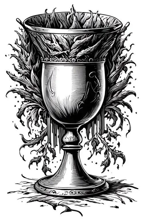 medieval chalice overflowing woodcut style tattoo design idea