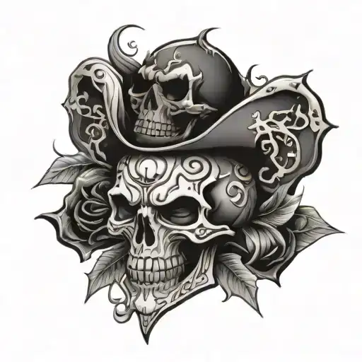 A skull and crossbones intertwined with wicked demons tattoo design idea
