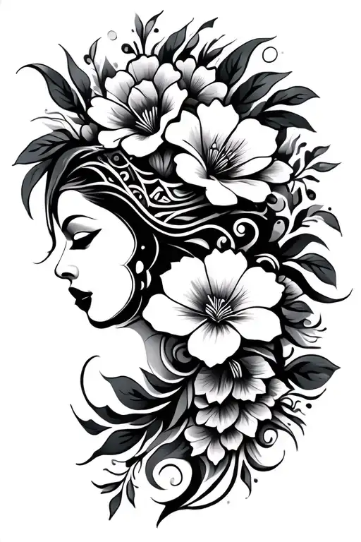 mix of Maori and flowers tattoo design idea