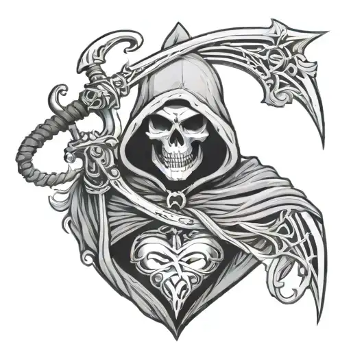grim Reaper Sacred Heart swords tattoo design idea