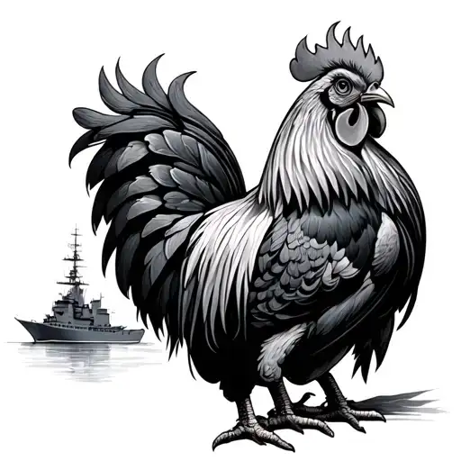 battleship with rooster design tattoo design idea