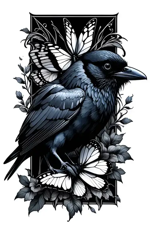 crow and butterfly peice gothic  tattoo design idea