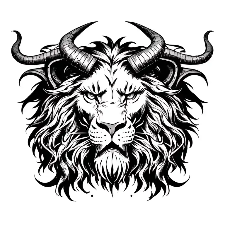 satan and lion head tattoo design idea