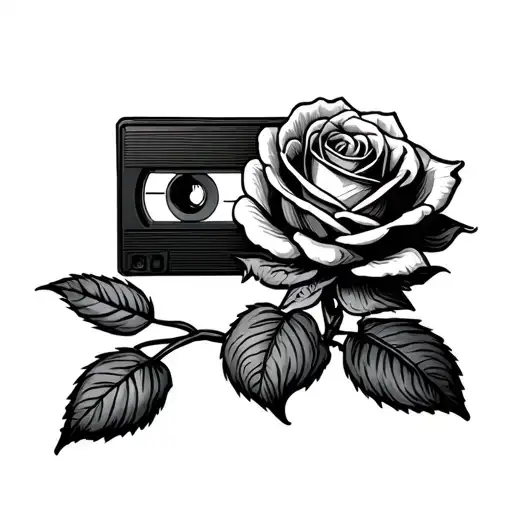 VHS tape with a rose in memory of my dad tattoo design idea