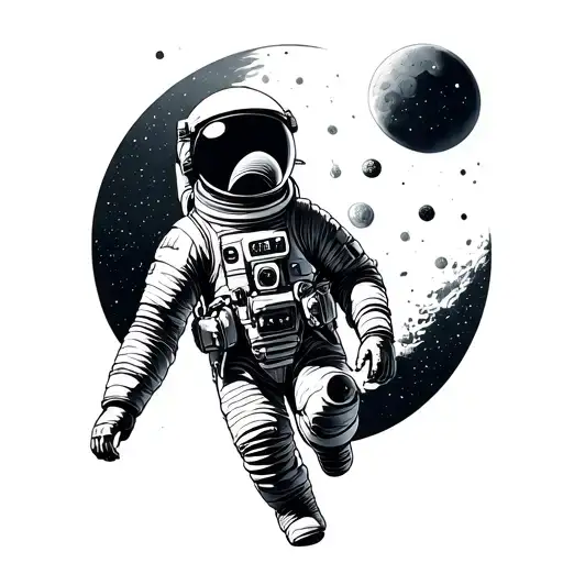 moon and astronaut  tattoo design idea