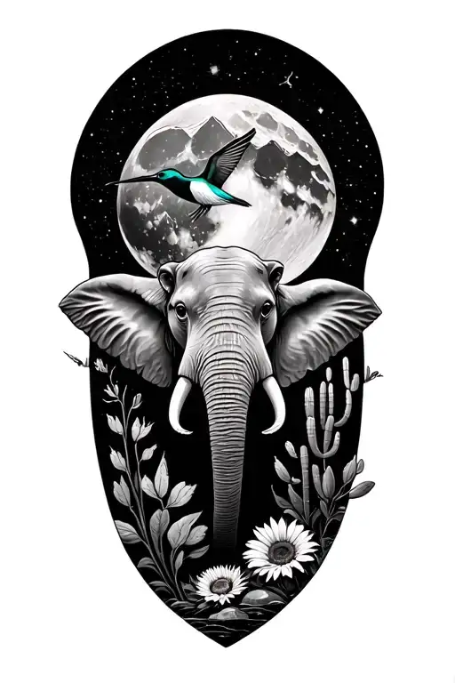 Moon elephant otter hummingbird blackbird mountains cactus ocean sunflower rock alaska northern lights big dipper tattoo design idea