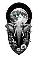 Moon elephant otter hummingbird blackbird mountains cactus ocean sunflower rock alaska northern lights big dipper tattoo design idea