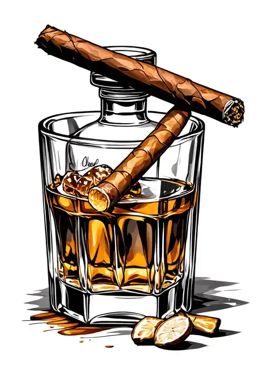 Whiskey And Cigar tattoo design idea