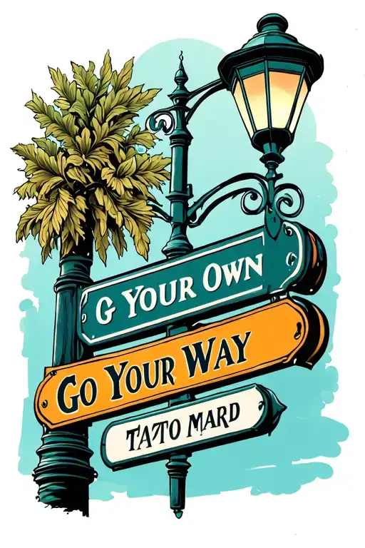 lamp post street sign go your own way tattoo design idea