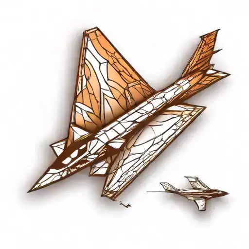paper airplane with fighter jet shadow tattoo design idea