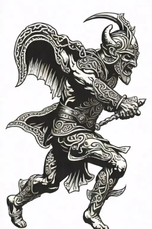 celtic warrior battling demons tattoo design idea