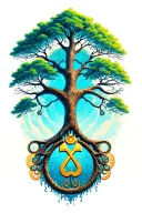 tree of life with ohm and ankh symbol tattoo design idea