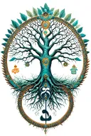 tree of life with ohm and ankh symbol tattoo design idea
