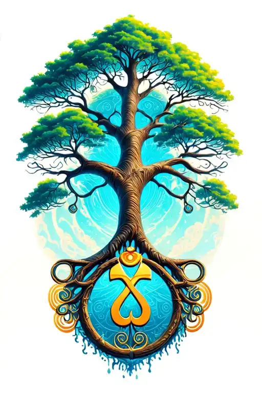 tree of life with ohm and ankh symbol tattoo design idea
