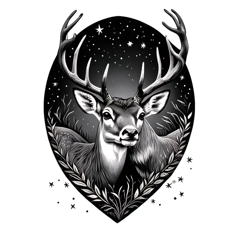 buck and doe nature elements like stars tattoo design idea