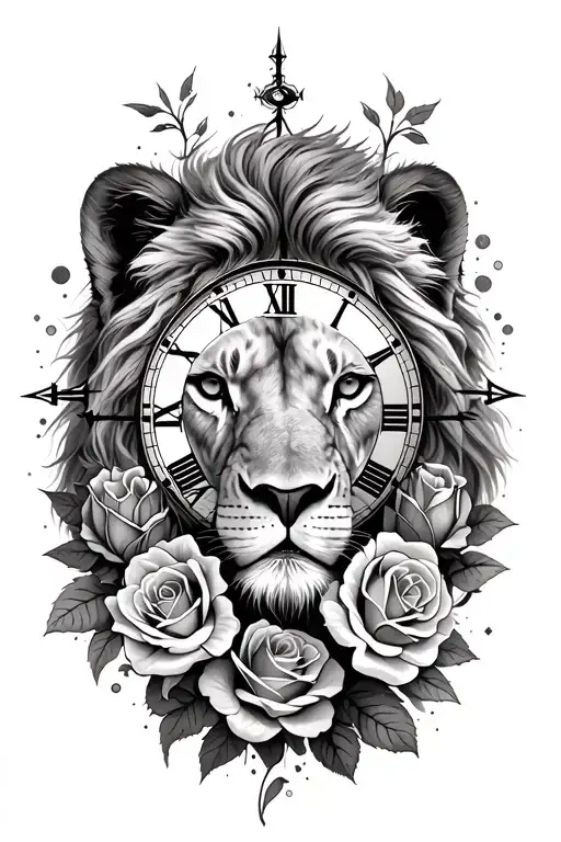 I want a half sleeve and I want a realistic design which includes a lion, clock or compass, roses and incorporate nature tattoo design idea